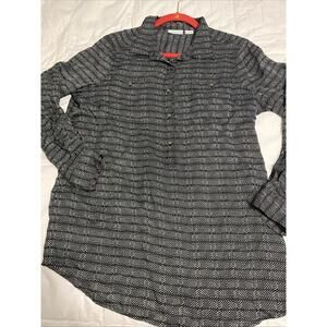 Liz Claiborne Women’s Black/white 3/4 Button Up Blouse Sz Large Semi Transparent